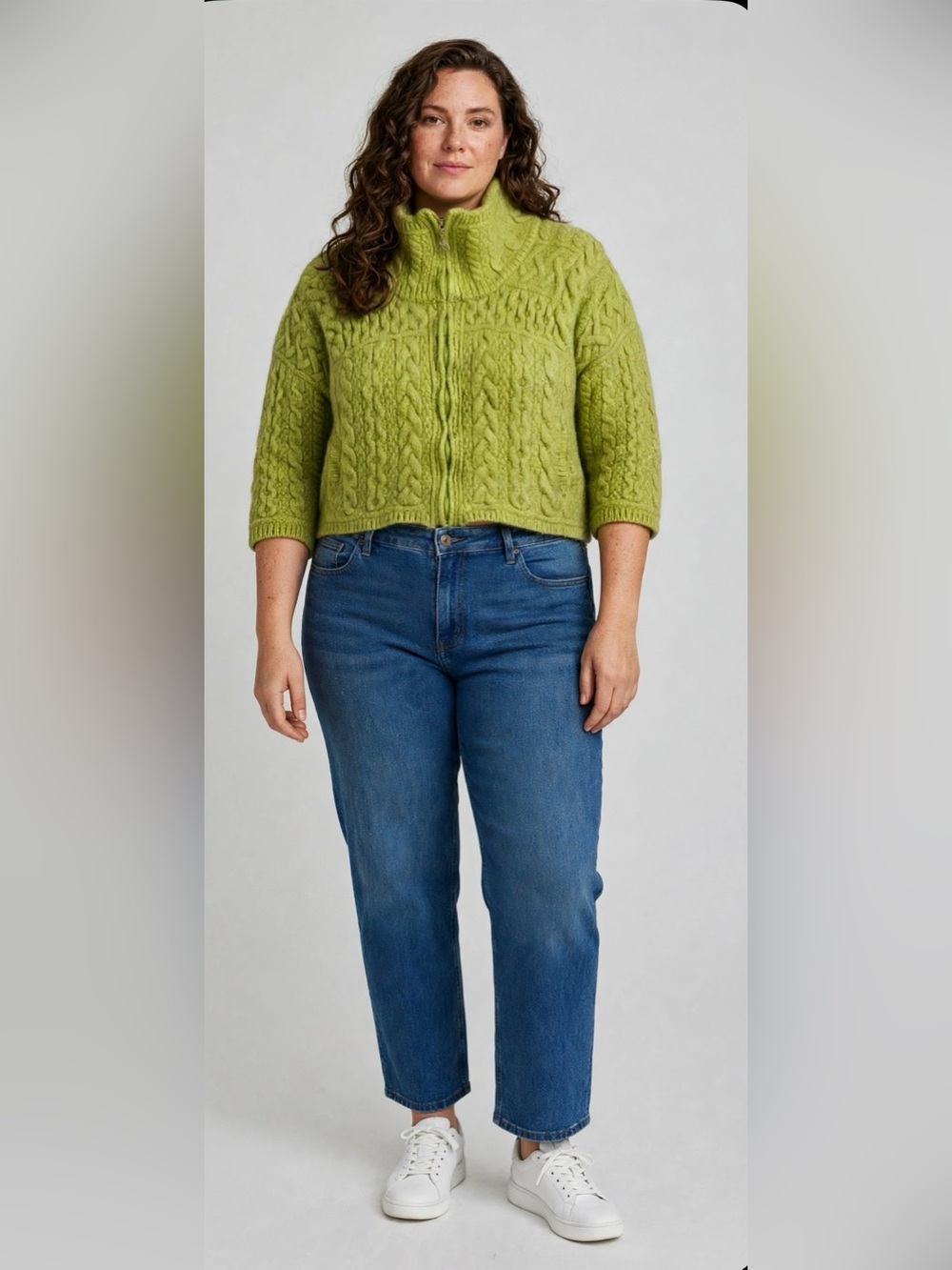 Aran Crafts Ireland Green 100% Merino Wool Cable Knit Full Zip Sweater XXL
